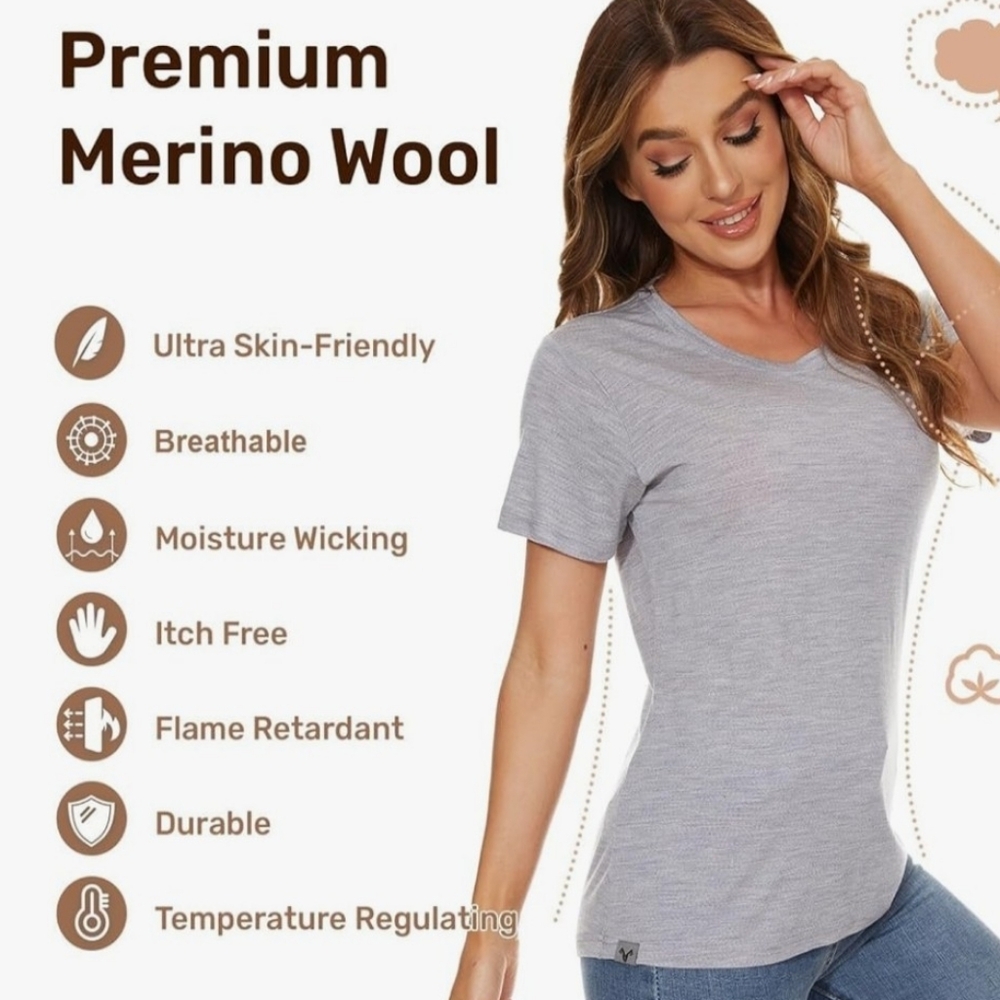 Merino wool Women's Gray Short Sleeve Tee